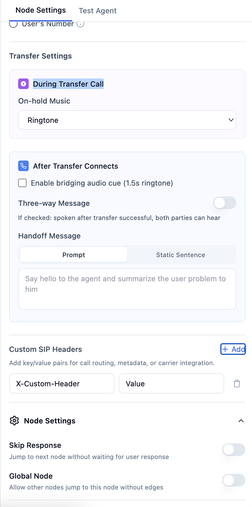 Additional call transfer settings