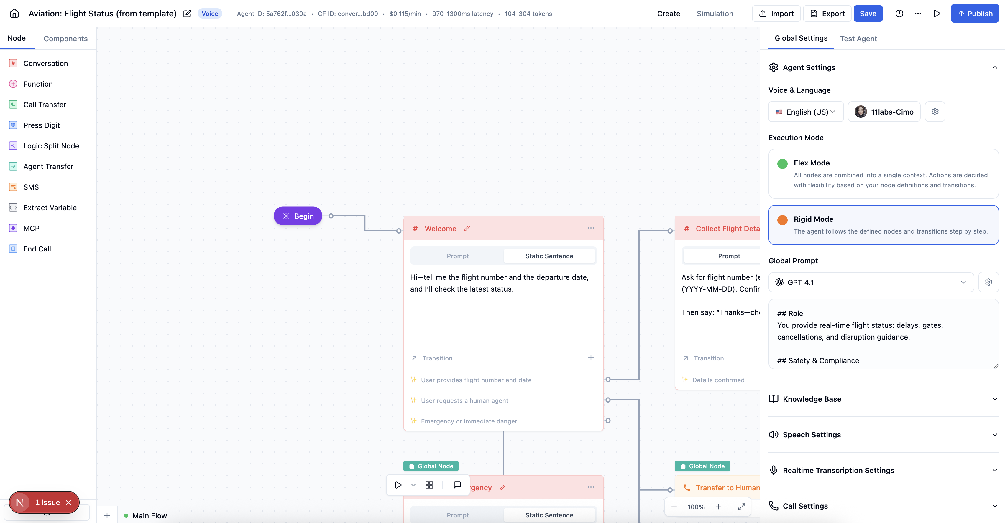 Conversation flow board canvas