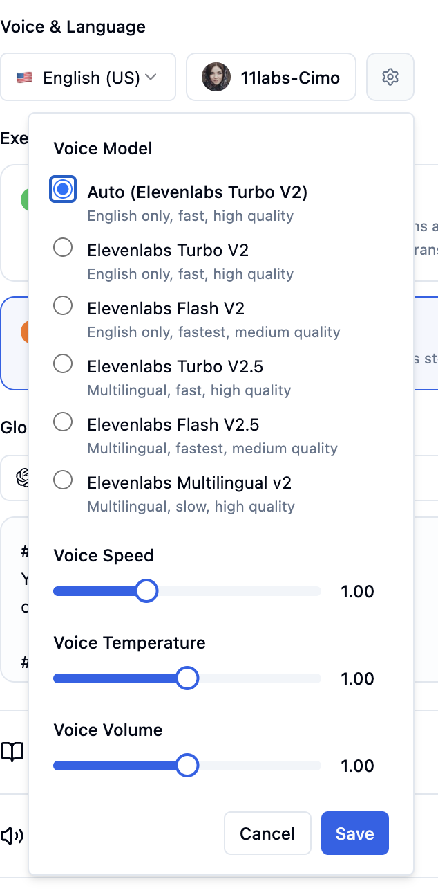 Voice selection settings