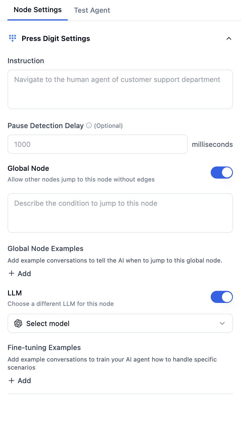 Additional Press Digit settings