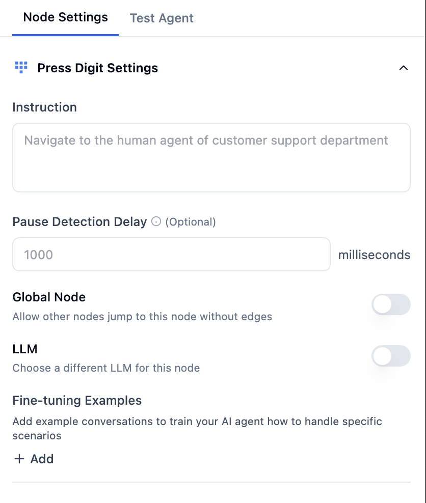 Press Digit settings